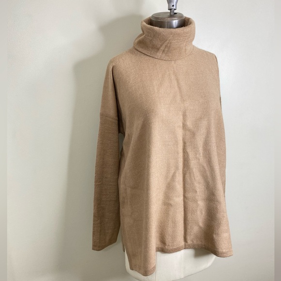 CUYANA 100% ALPACA PONCHO SWEATER IN CAMEL OVERSIZED XS/S - Picture 2 of 13